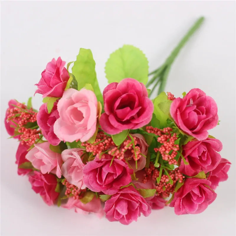 Rose pink small bud rose bouquet - artificial flowers for romantic home styling