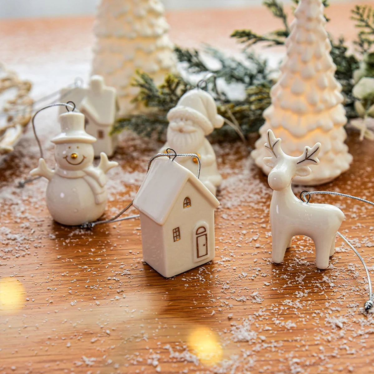Pearly Christmas Hollow Ceramic Elk Pendant - Premium Holiday Tree Decoration
