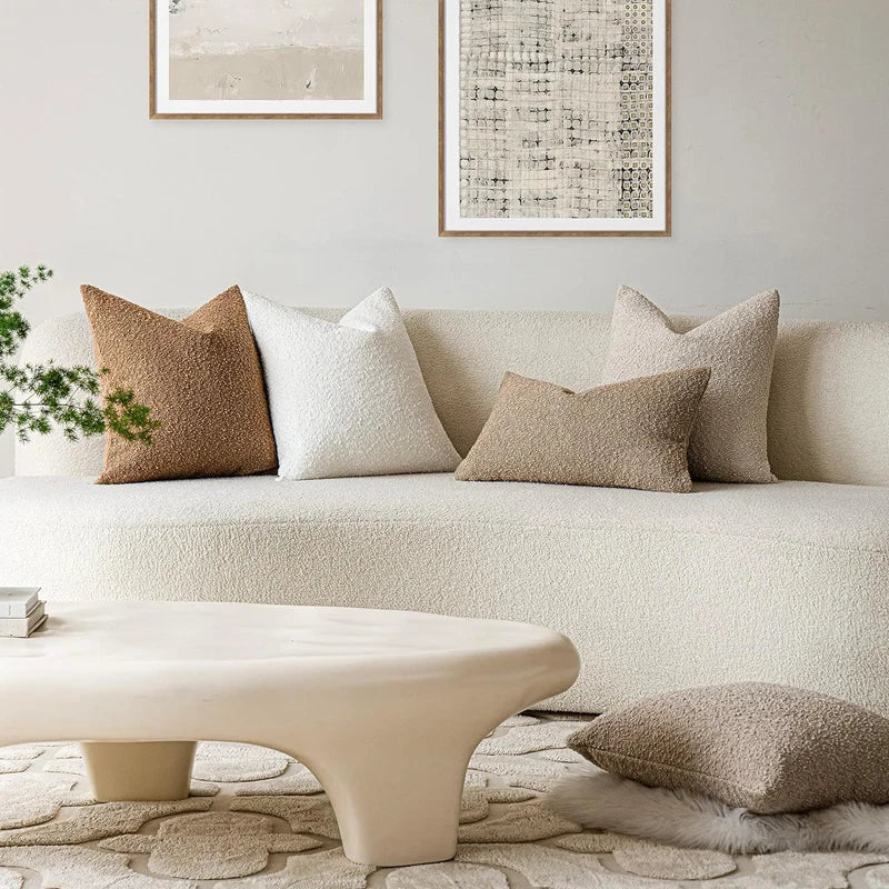 Housse de coussin en polaire douce et bouclée - Texture imitation laine d'agneau