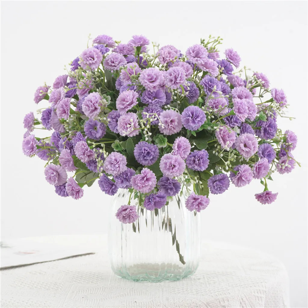 Purple carnation bouquet with 20 artificial flower heads for home decor