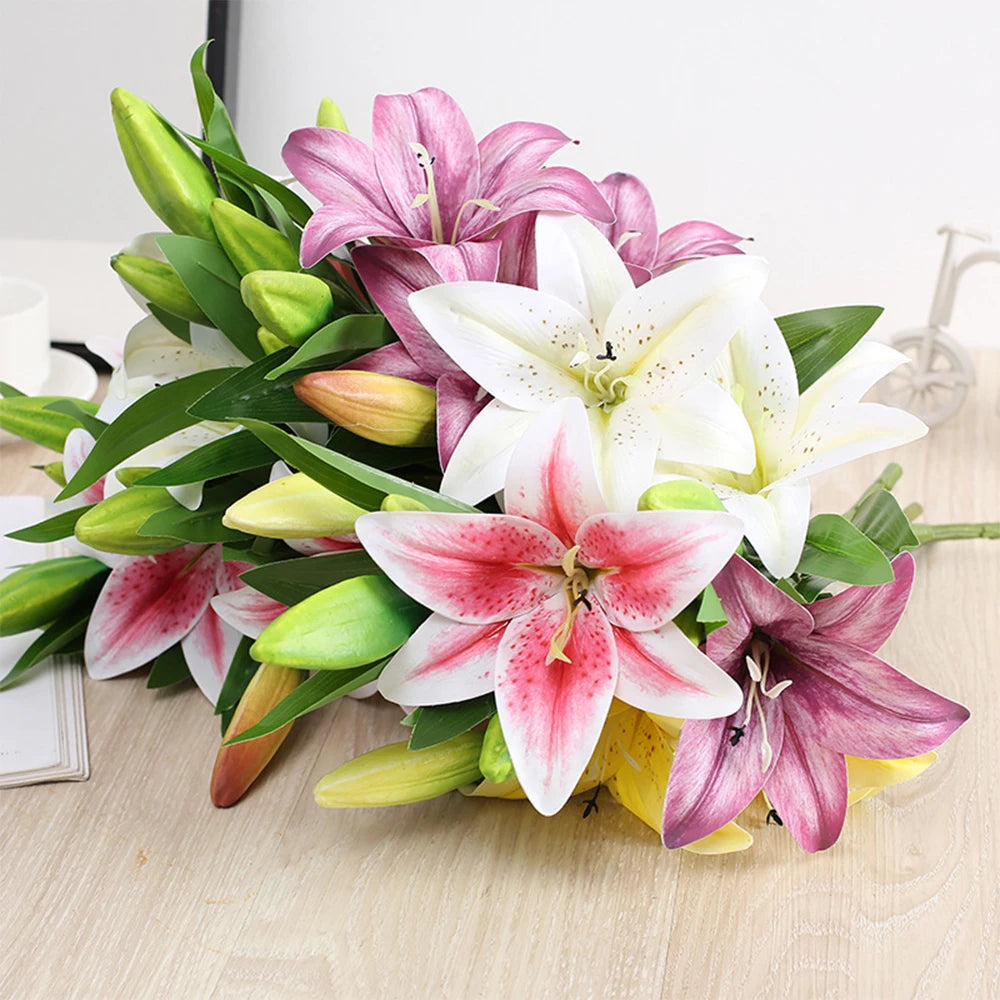 Arcadia white, pink and purple lily artificial flower close-up showing realistic petals