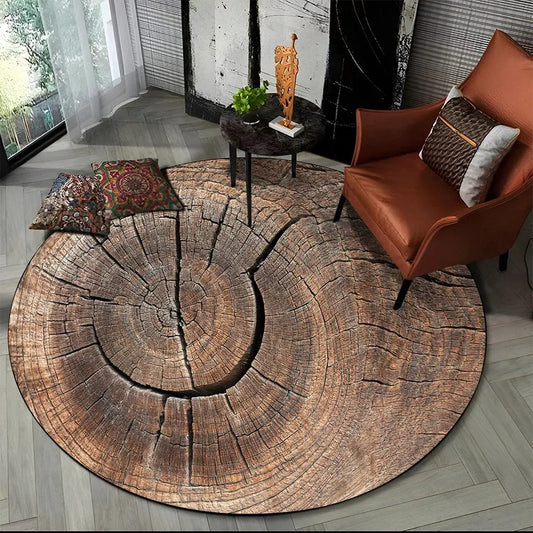 Ergo 3D Wood Grain Round Rug - Non-Slip Area Carpet