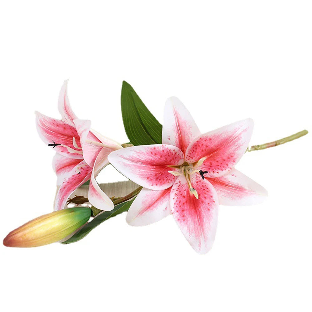 Realistic pink lily flower for home decor - side angle view