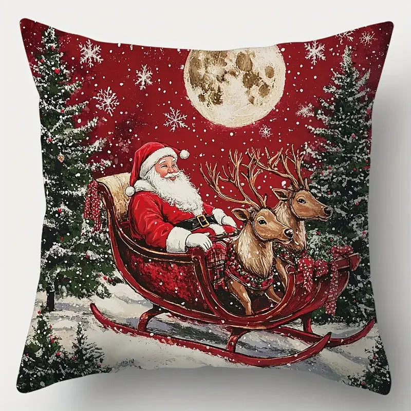 Hibbo Christmas Throw Pillow Covers Set - Vintage Santa & Snowman