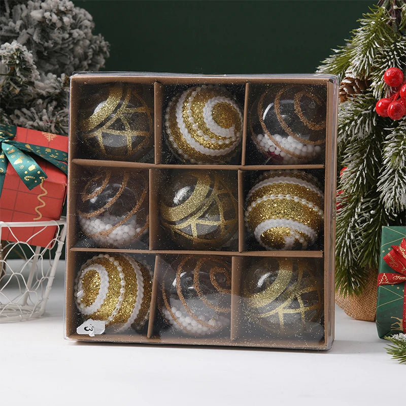 Crystal Gold Christmas Ball Ornaments Set - 9pcs Shatterproof 6cm