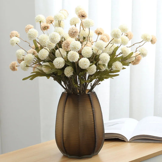 Caprin artificial dandelion 52cm with 5 white and pink heads in bronze vase