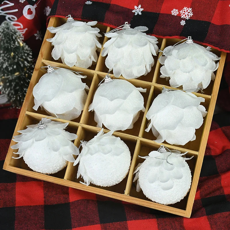 Hoho White Flower Christmas Ball Ornaments - 3 Pack