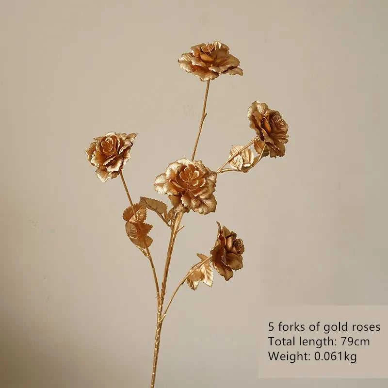 Gilda Artificial Golden Eucalyptus Rose Arrangement - Premium Faux Floral Decor 14:496#Eucalyptus leaves Artificial Flowers