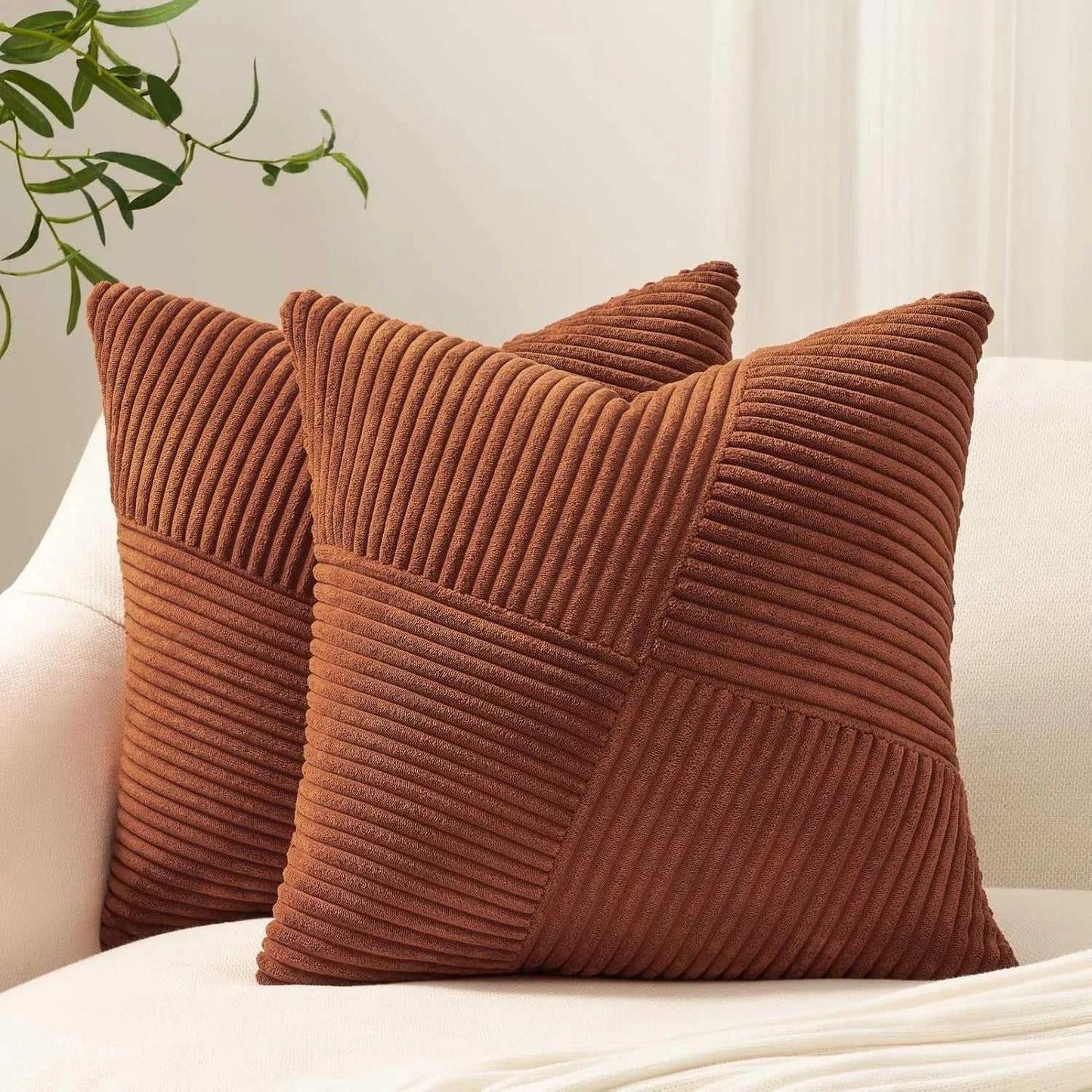 Noura Corduroy Splicing Throw Pillow Cover - Windmill Design Cushion 14:771#milk white;5:201298986 Cushion Covers