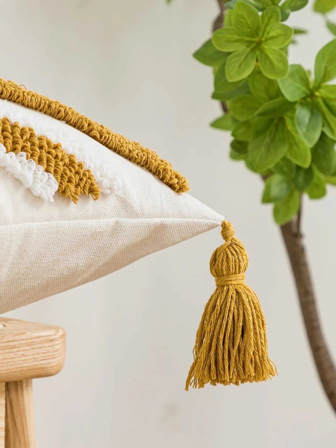 Solaris Boho Golden Brown Geometric Pillow Cover - 100% Cotton Tufted Cushion 14:350852;5:202949817 OE Cushion Covers