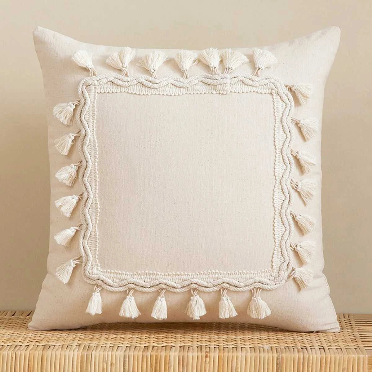 Zahara Moroccan Fringed Cushion Cover - Handmade Cotton Weave with Tassels 14:496#SYMMETRICAL 30X50CM Cushion Covers