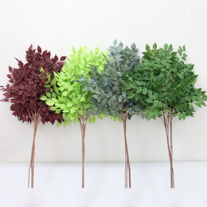 Kiko artificial trumpet leaf four color varieties burgundy lime gray green display