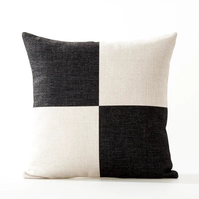 45x45cm cushion cover - black geometric pattern on linen