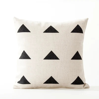 Geometric triangle pattern cushion cover - black on white linen