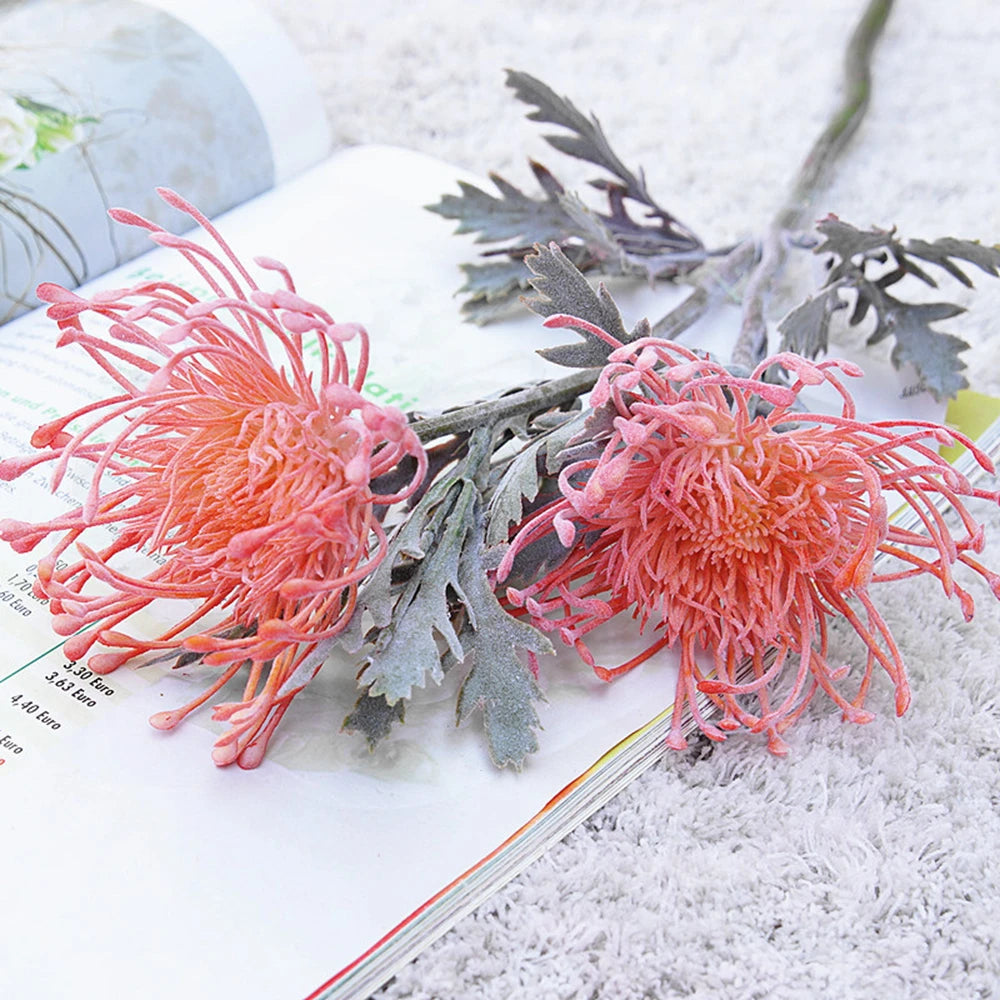 Pink coral artificial pincushion flowers - elegant crab claw branch decor