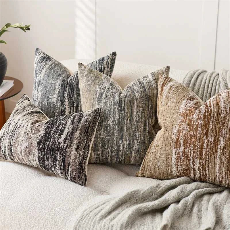 INS Style Jacquard Cushion Covers Chenille Striped Textured Pillow Case for Home Couch Bed Living Room Decor 14:193#Black;5:201298988#1pc 30X50cm Cushion Covers