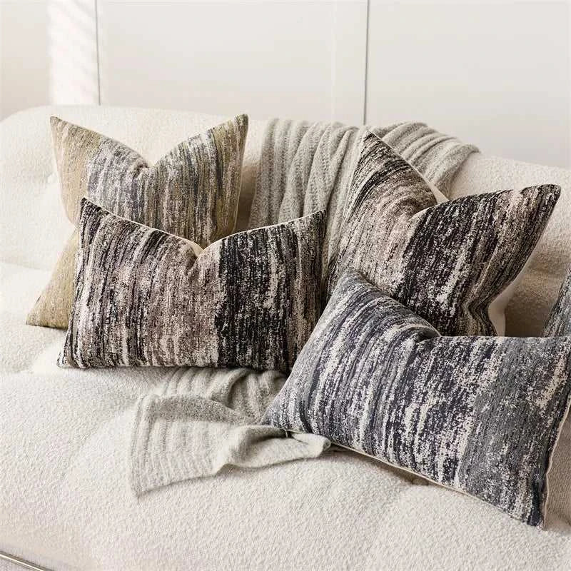 INS Style Jacquard Cushion Covers Chenille Striped Textured Pillow Case for Home Couch Bed Living Room Decor 14:193#Black;5:201298988#1pc 30X50cm Cushion Covers