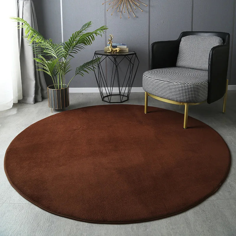 Hexie Round Coral Velvet Carpet - Thickened Soft Bedroom Rug