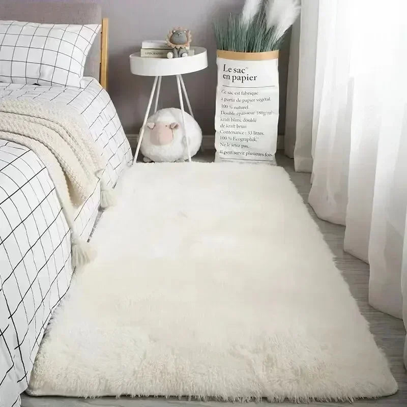 Miko Fluffy Faux Sheepskin Rug - Cream White Faux Fur Floor Mat