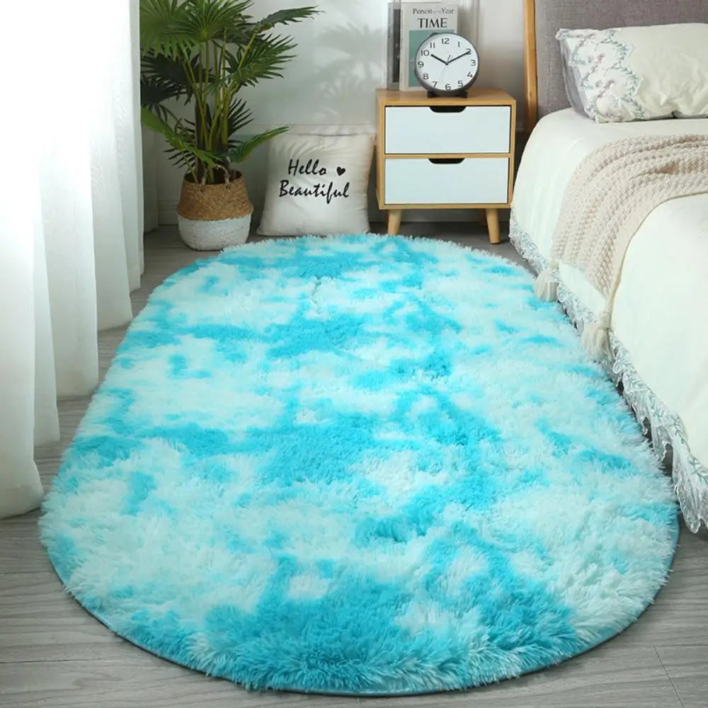 Antartica Oval Shag Rug - Tie-Dye Long Pile Carpet for Bedroom & Living Room