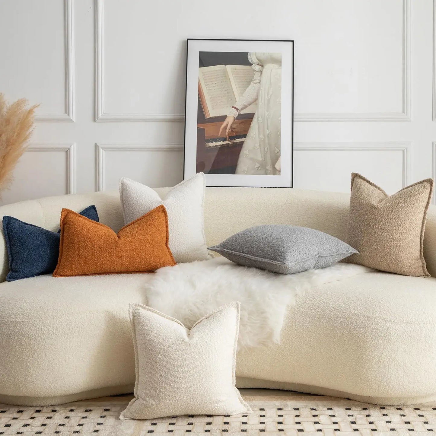 Axis Boucle Cushion Cover - Textured Throw Pillow Case with Edge Detail