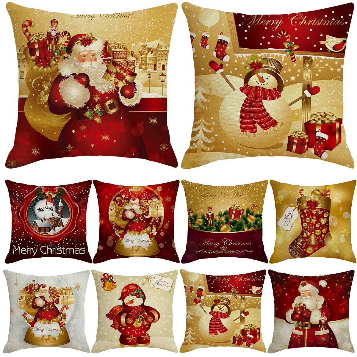 Yuko Christmas Cushion Cover 45cm - Santa Claus & Snowman Design