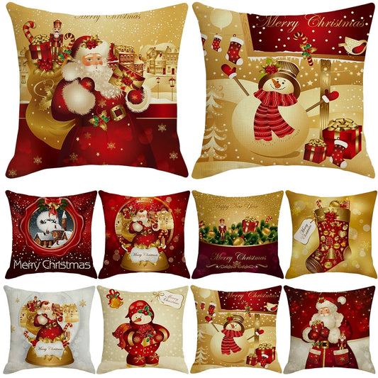 Yuko Christmas Cushion Cover 45cm - Santa Claus & Snowman Design
