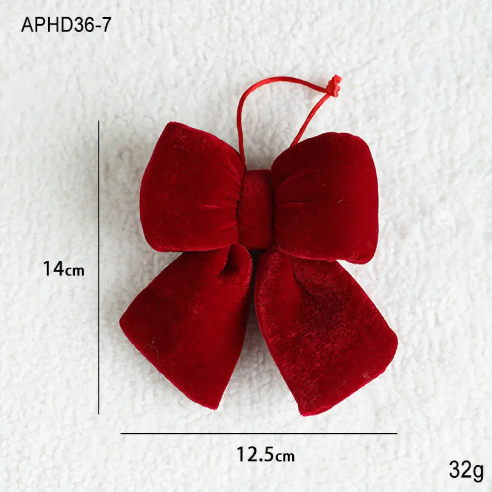 Caelie Red Flocked Christmas Bow Ornament - Velvet Holiday Tree & Wreath Decoration