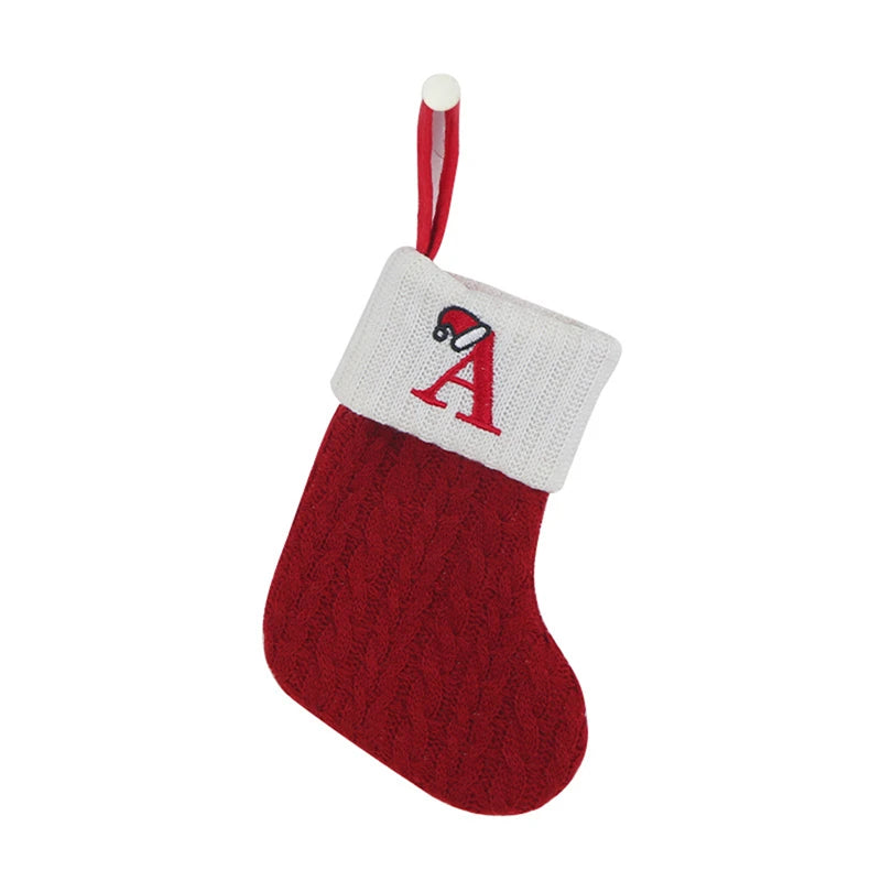 Berry Christmas Alphabet Knit Stockings - Holiday Tree Ornament Decoration