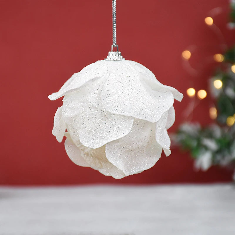 Hoho White Flower Christmas Ball Ornaments - 3 Pack