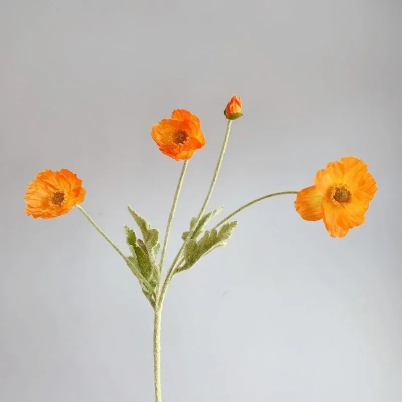 Valencia artificial poppy flowers orange silk stem in glass vase arrangement