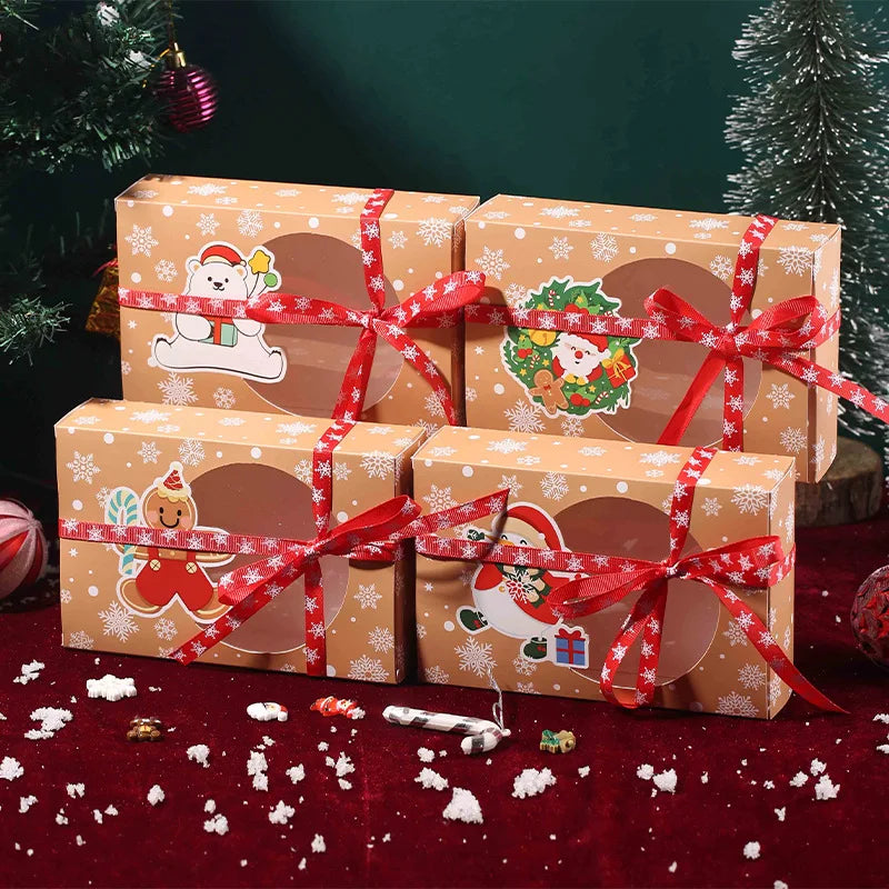 Maxim Christmas Cookie Gift Boxes - 4/8pcs Kraft Paper with Window & Santa Tag