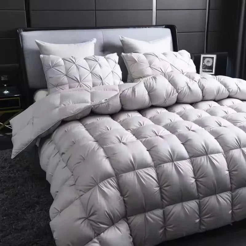 High Grade 100% White Goose Down Quilt Winter Warm Feather Duvet Queen King Cozy Lightweight 3D Bread Comforter Pinch Pleated 14:175#Gray;5:200011600#220x240cm 3.5kg luxury bedding