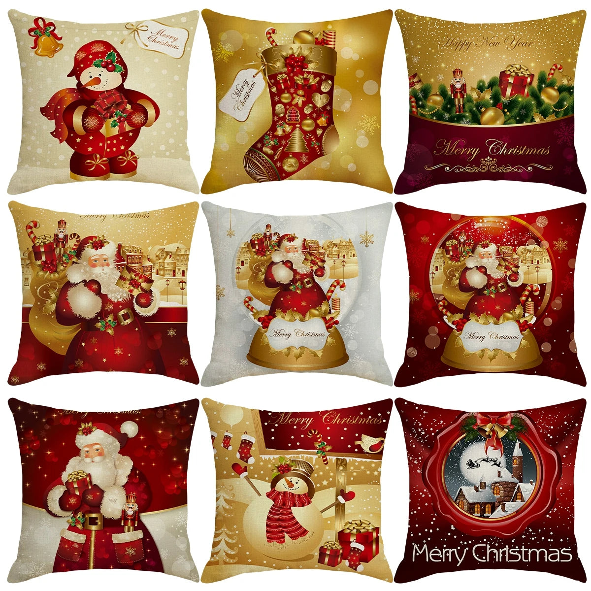 Yuko Christmas Cushion Cover 45cm - Santa Claus & Snowman Design