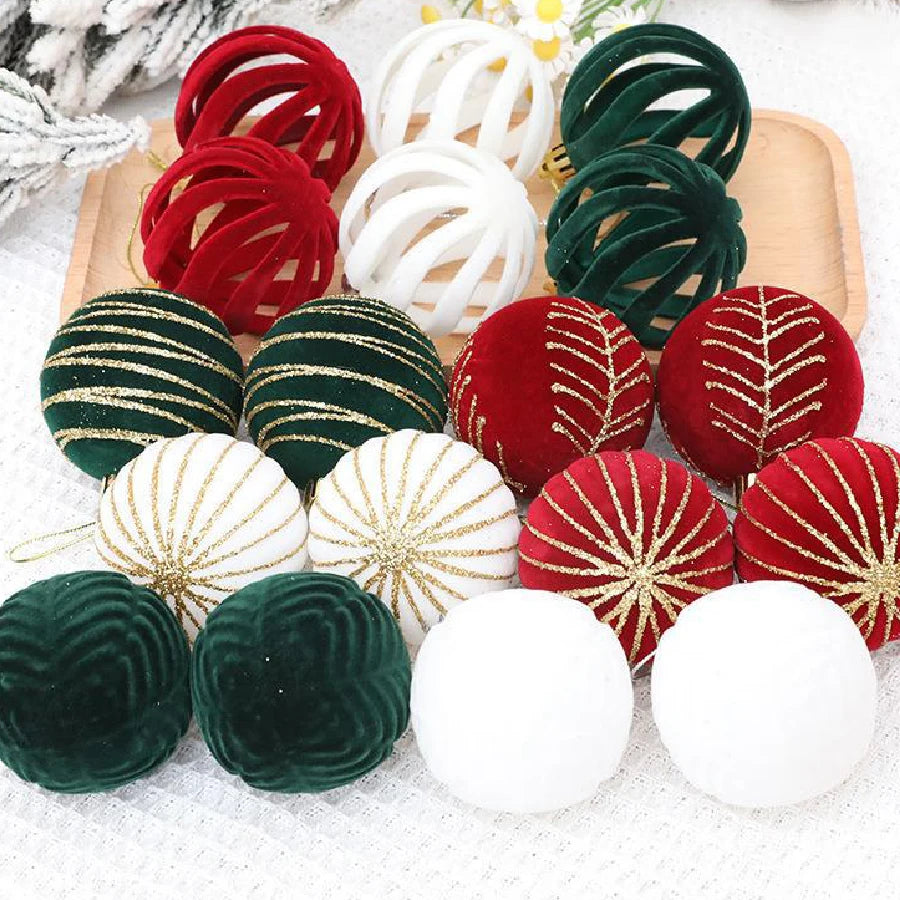 Atria Christmas Ornaments 6cm Velvet Flocked Balls - 6/12 Pack Set