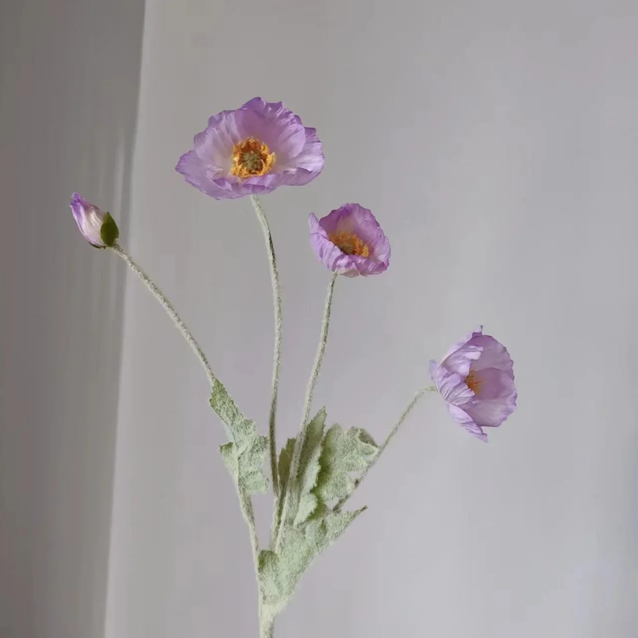 Valencia artificial poppy flowers purple silk long stem single flower detail
