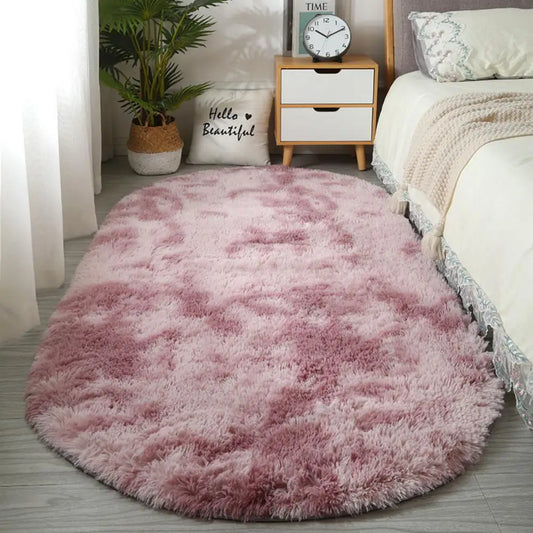Antartica Oval Shag Rug - Tie-Dye Long Pile Carpet for Bedroom & Living Room