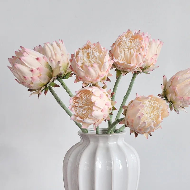 Peach artificial king protea arrangement - elegant home decor display