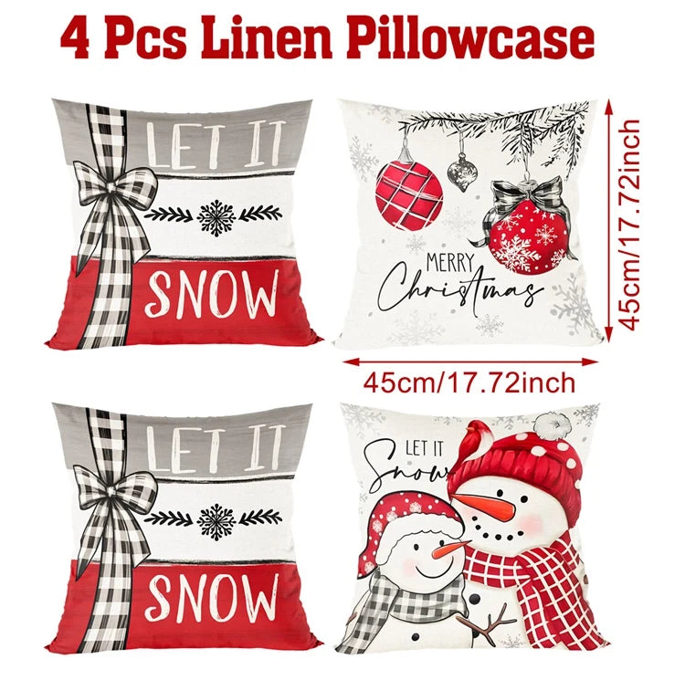 Zenara 4Pcs Christmas Linen Cushion Covers - Holiday Pillowcases