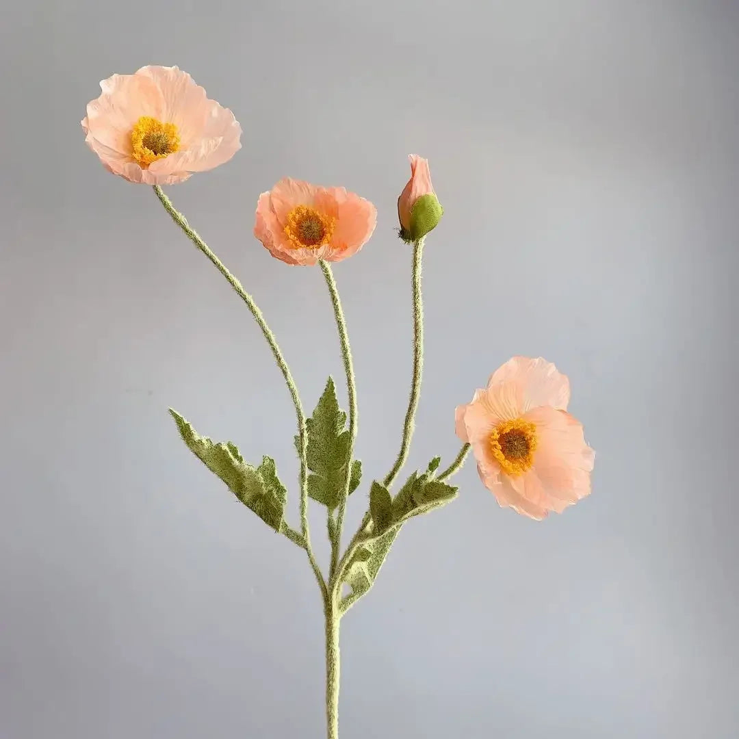 Valencia artificial poppy flowers mellow apricot silk long stem bunch soft romantic