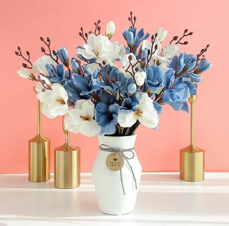 Magnolia bouquet 20 heads teal turquoise artificial flowers arrangement