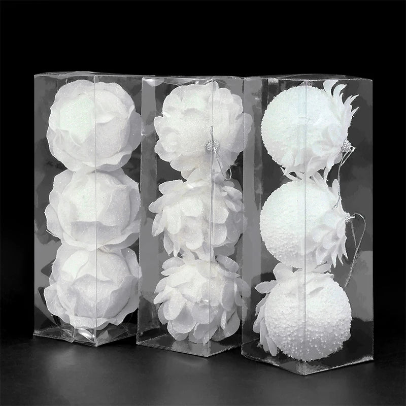 Hoho White Flower Christmas Ball Ornaments - 3 Pack
