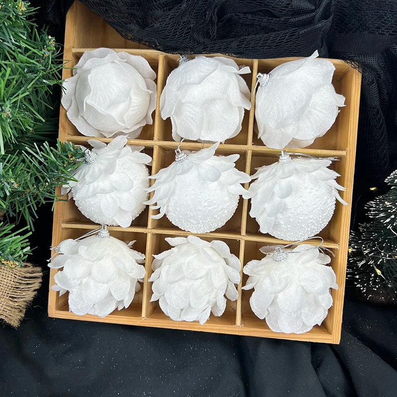 Hoho White Flower Christmas Ball Ornaments - 3 Pack