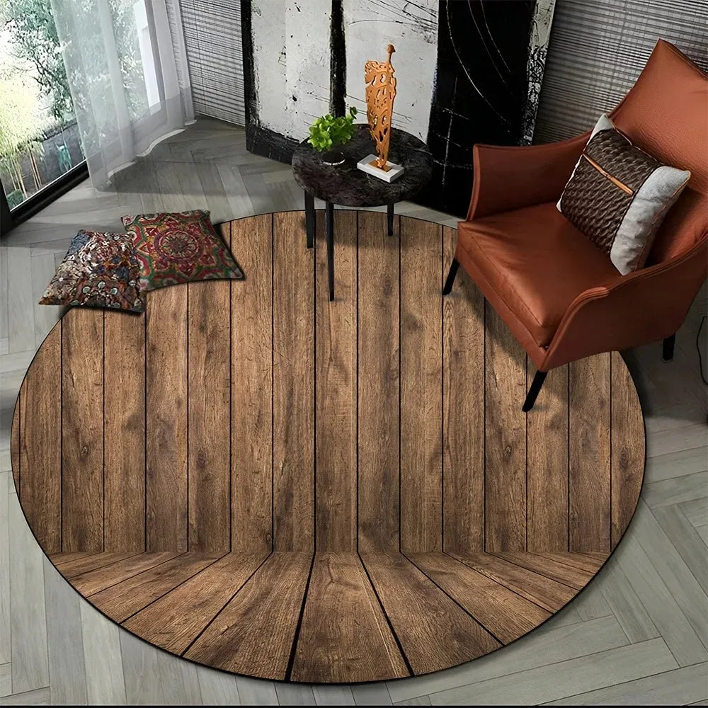 Ergo 3D Wood Grain Round Rug - Non-Slip Area Carpet