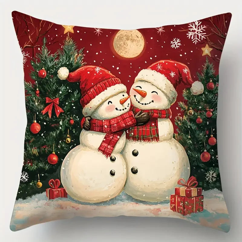 Hibbo Christmas Throw Pillow Covers Set - Vintage Santa & Snowman