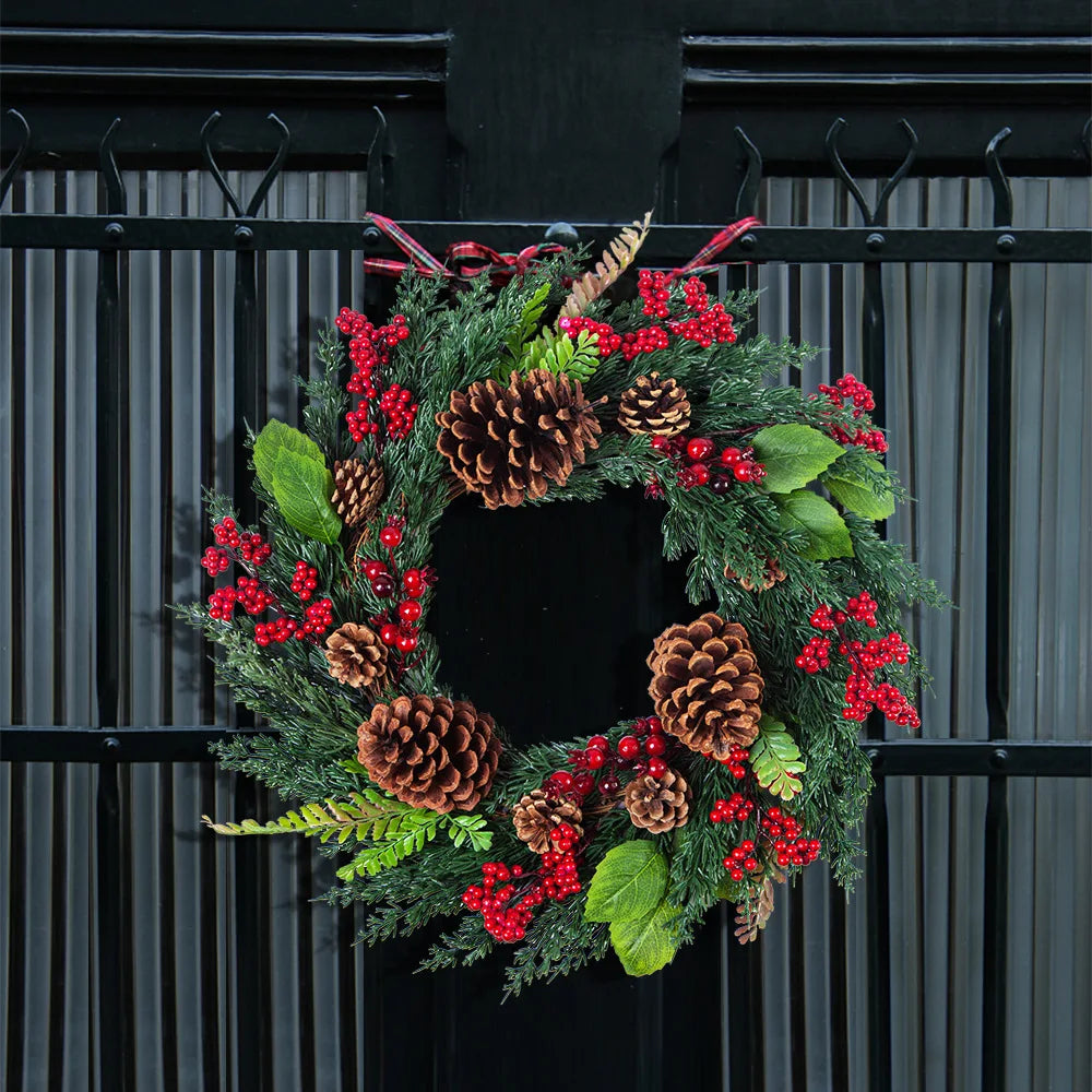 Hazel Christmas Wreath - Handmade Cypress & Red Berry Door Decoration
