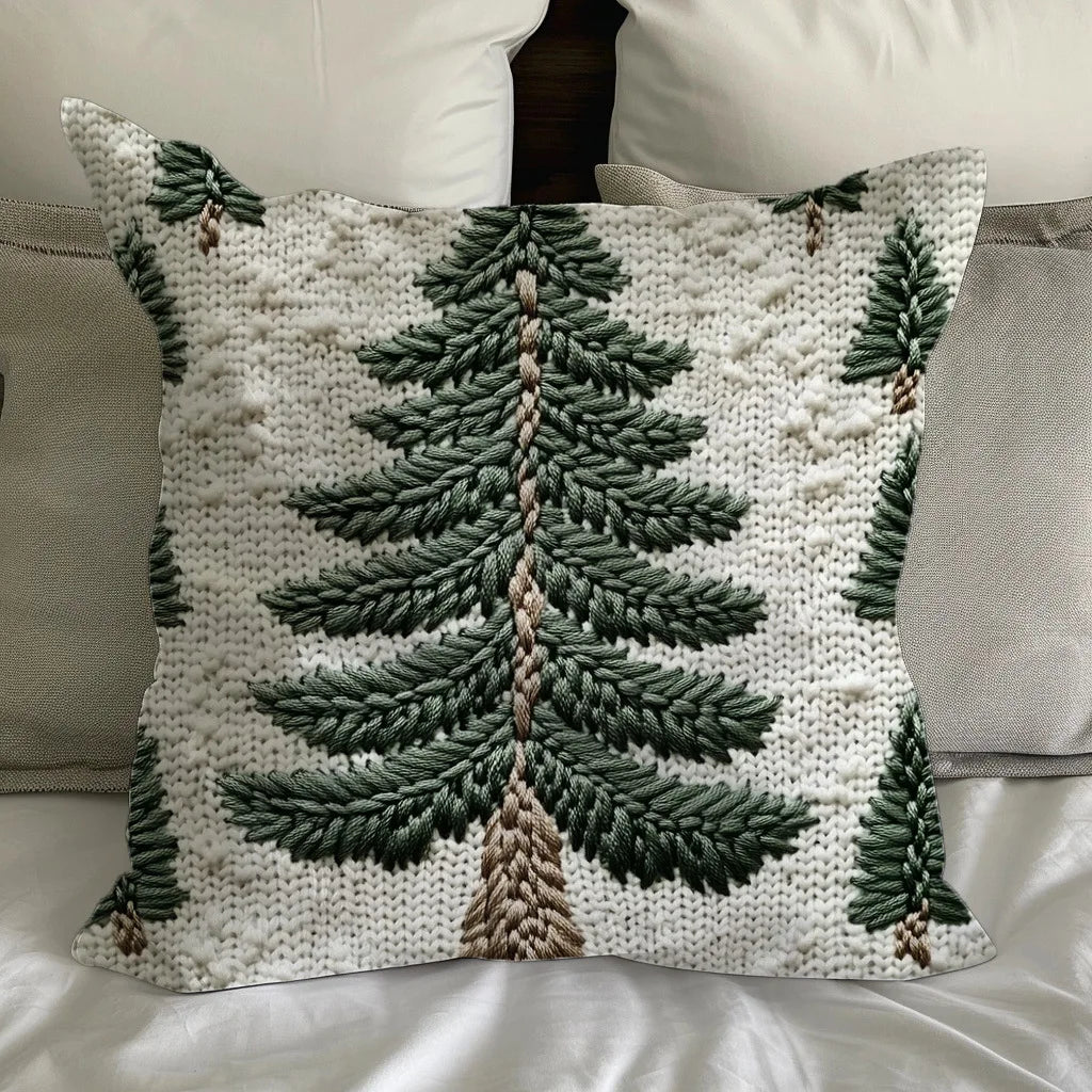 Capri Christmas Pillow Cover - Linen Merry Christmas Tree Snowman