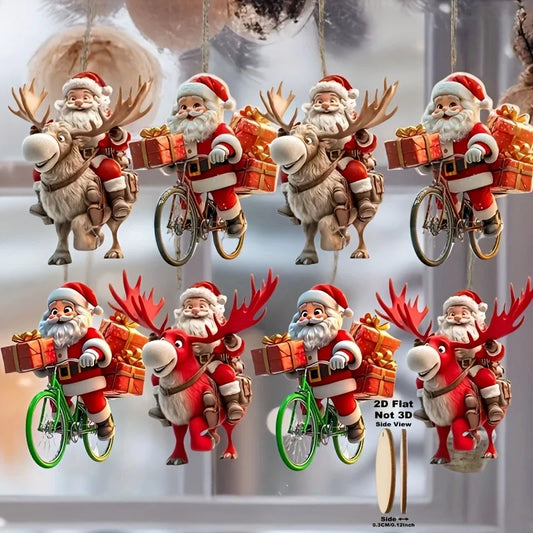 Casa Christmas Wooden Bicycle Santa Claus - Premium Holiday Tree Decoration