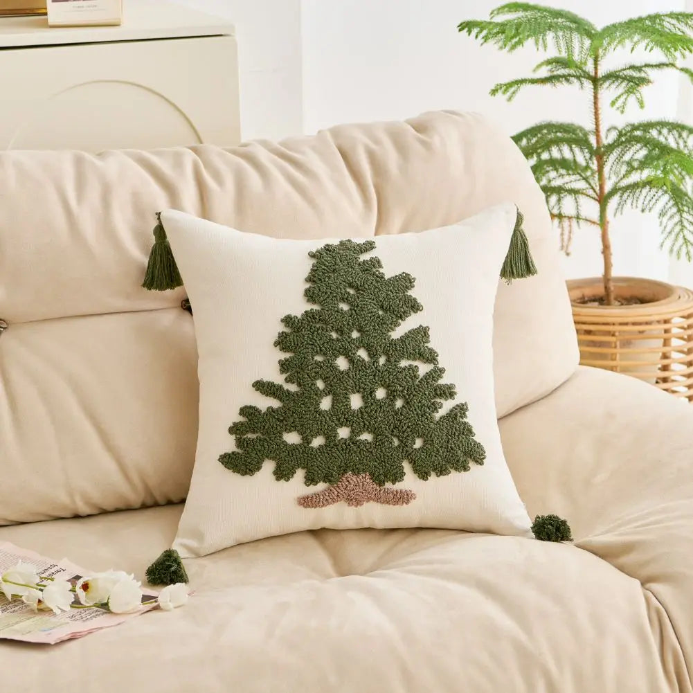 Myra Christmas Tufted Cushion Cover with Tassel - Holiday Pillow Case 45x45cm