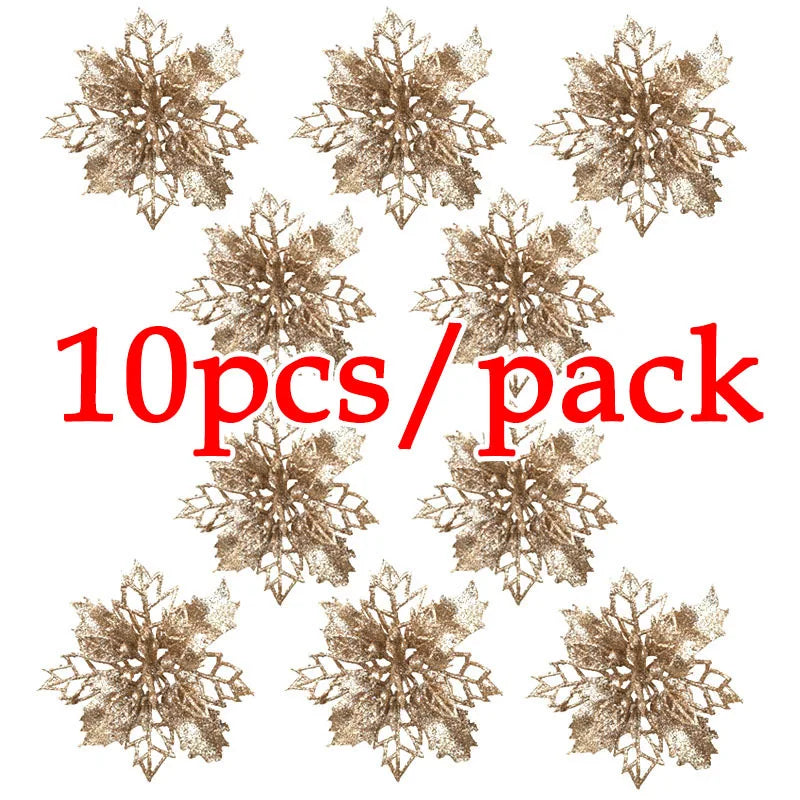 Maison 10Pcs Glitter Christmas Flower Ornaments - 8cm Artificial Holiday Tree Decorations